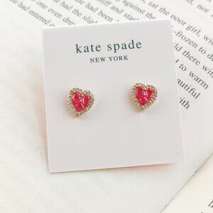 NEW KATE SPADE Spell It Out Heart Rose Gold Red Stud Earrings